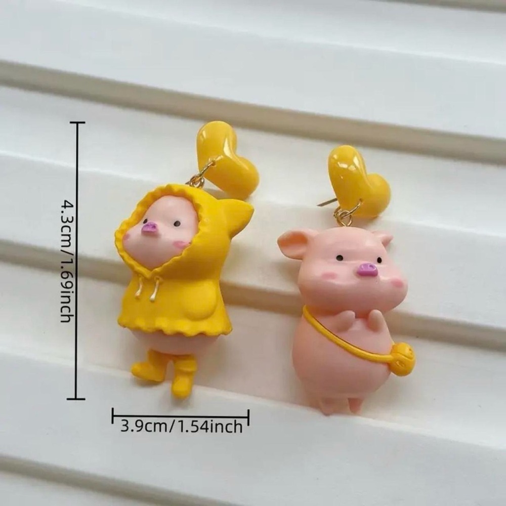 Charming Heart & 3D Piggy Mismatched‎ Drop Earrings - Versatile Accessories - Picture 9 of 11